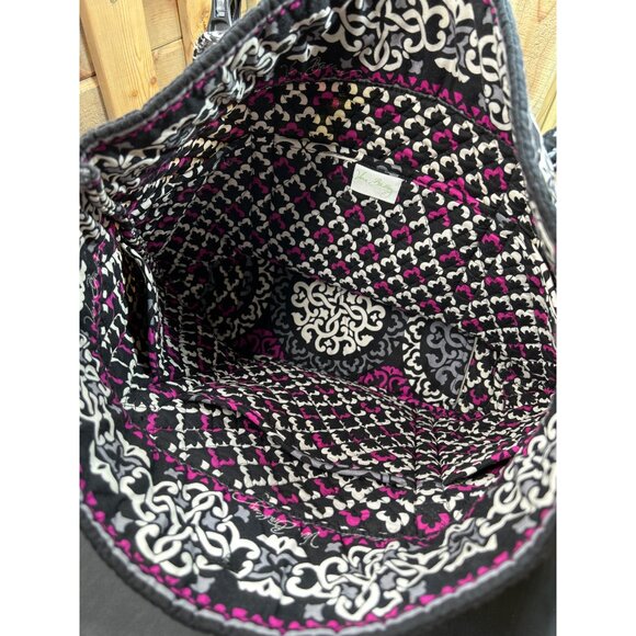 Vera Bradley Quilted Tote Bag Black Pink Gray Damask Pattern Large Shoulder Bag - Picture 9 of 11